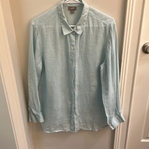SOLD J Jill 100% Linen Button-Down Blouse Size M, Light Blue/green Long-Sleeve